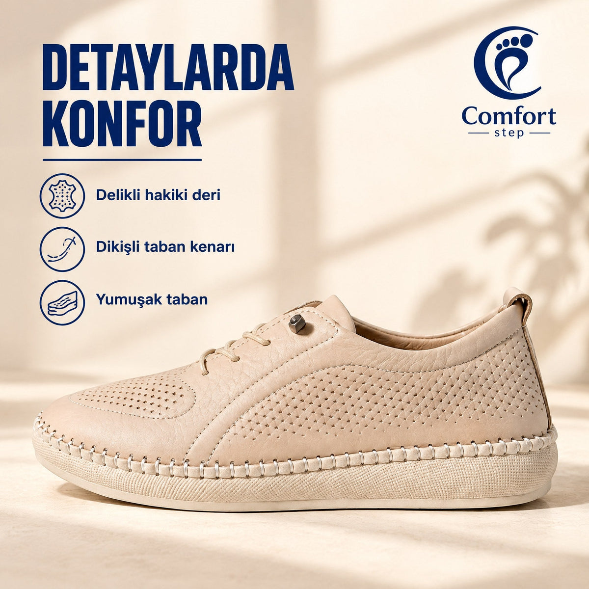 Hakiki Deri Comfort Kadın Ayakkabısı – detaylarda konfor yakın çekim