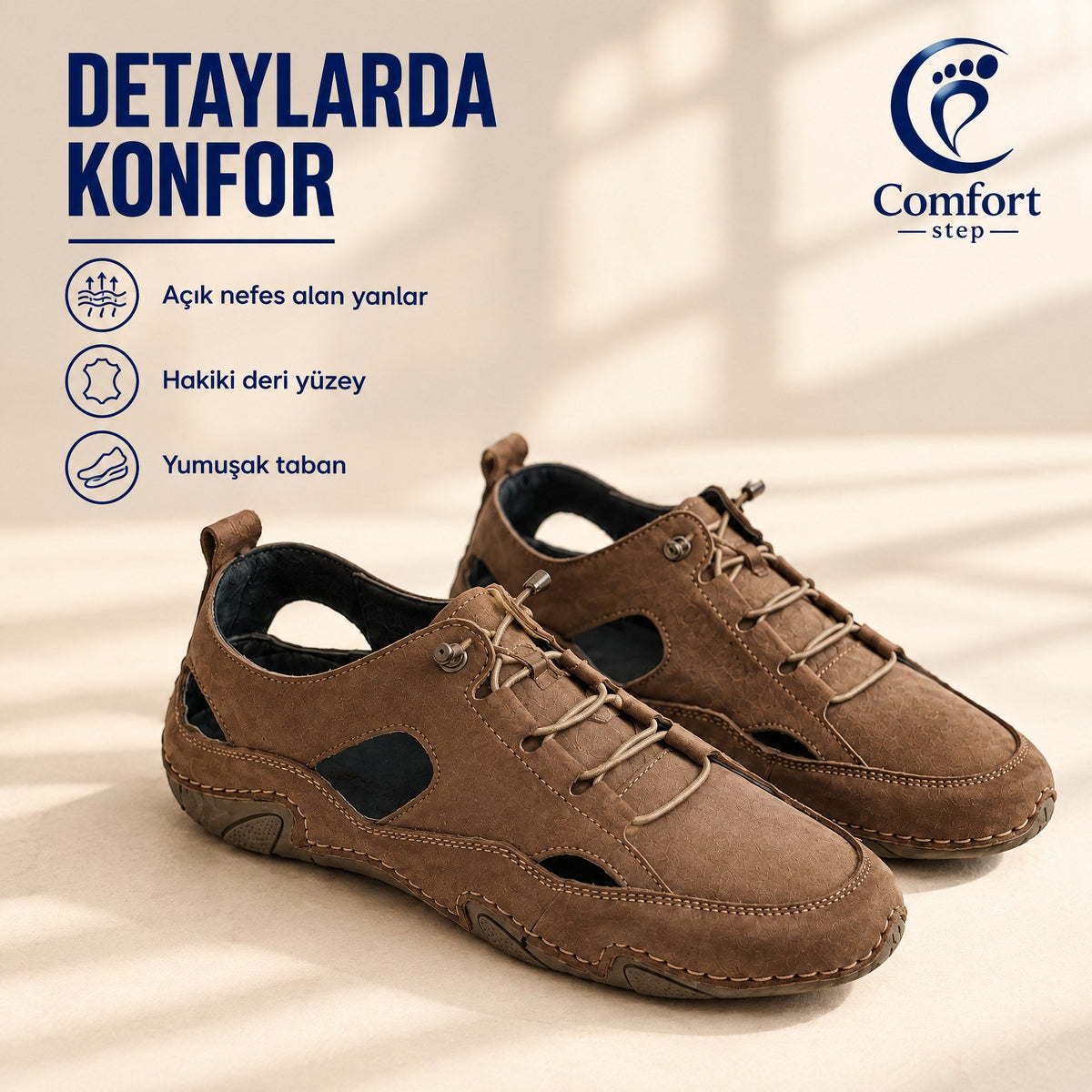 Nefes Alan Comfort Deri Ayakkabı – detaylarda konfor yakın çekim