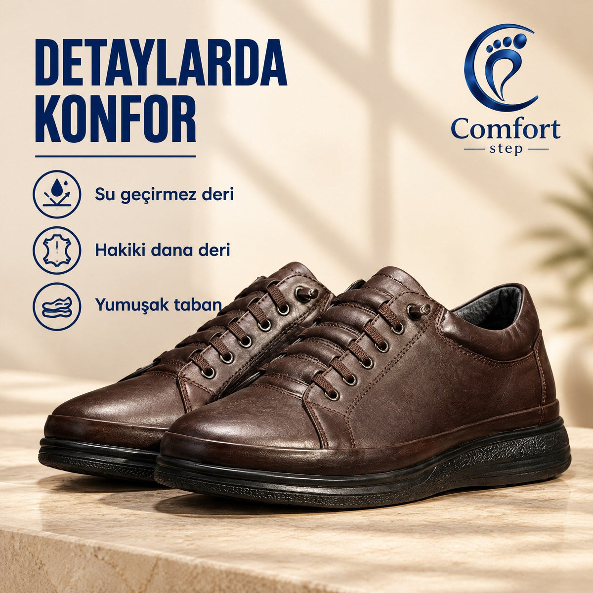 Su Geçirmez Hakiki Deri Comfort Ayakkabı – detaylarda konfor yakın çekim