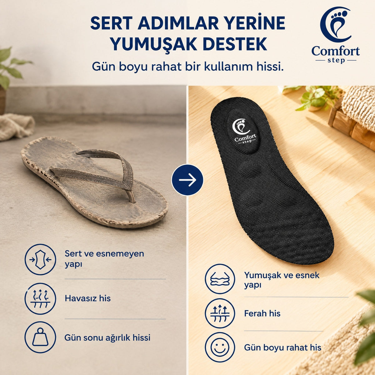 Comfort Tabanlık – sert ve yumuşak adım karşılaştırması