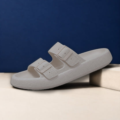 Comfort Çift Toka Terlik – Gri, yandan görünüm