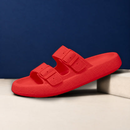 Comfort Çift Toka Terlik – Kırmızı, yandan görünüm